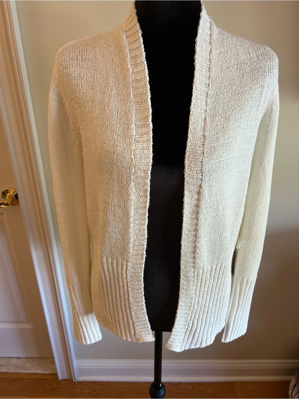 Cyrus Cream Open-Front Ribbed Hem Cardigan - Picture 2 of 4